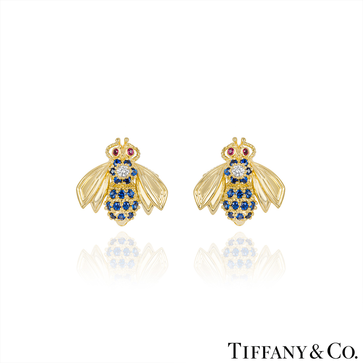 Tiffany & Co. Yellow Gold, Diamond, Sapphire and Ruby Bee Earrings